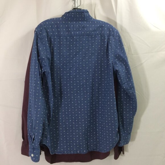 Lot 2 Mens Casual Button Down Shirts Eddie Bauer Old Navy Maroon Blue Medium - Picture 2 of 8